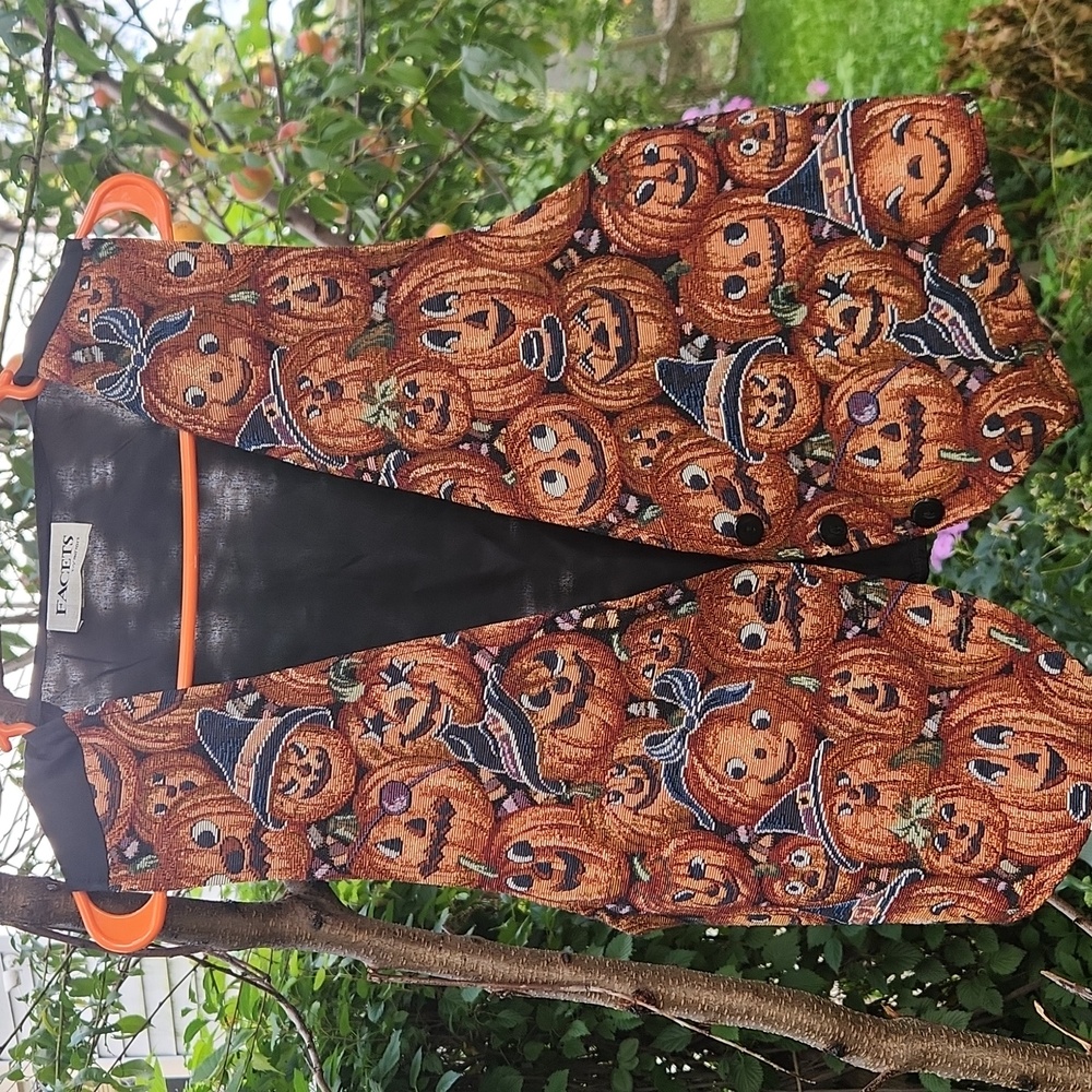 FACETS Vintage Halloween Pumpkins With Various Facial Expressions Vest Sz XL - Picture 3 of 7